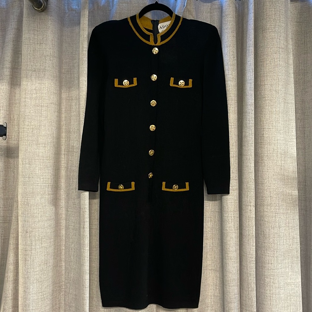 Vintage Adolfo Saks 5th Wool Dress w/Gold Size Medium